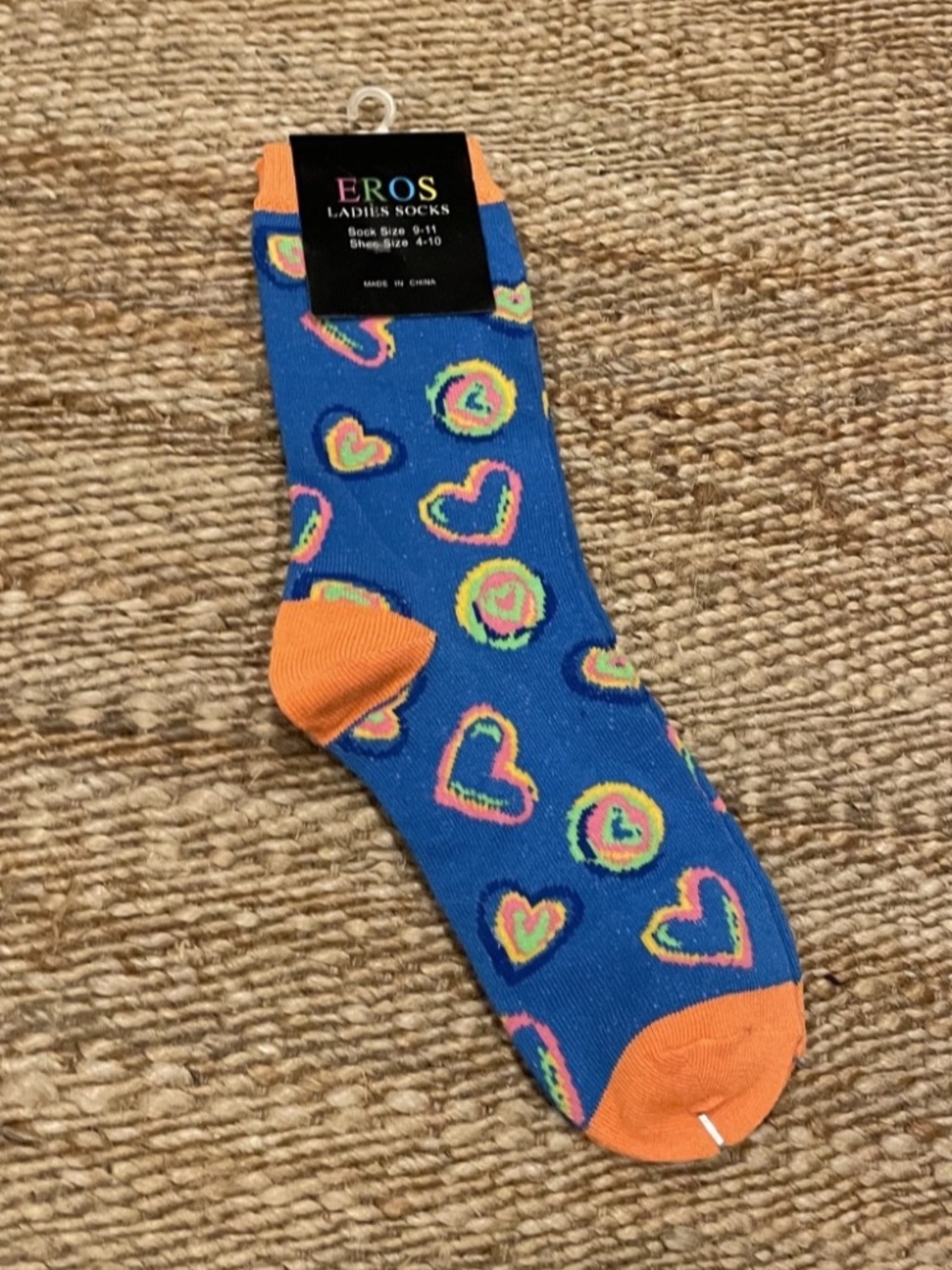 NWT Hearts design Multicolor Blue and Orange Women's Socks Shoe Sizes 4-10